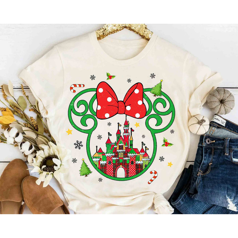 Disney Castle Cute Minnie Mouse Ear Christmas Matching T-shirt, Mickey's Very Merry Xmas Tee, WDW Disneyland Vacation Family Holiday Gift.jpg