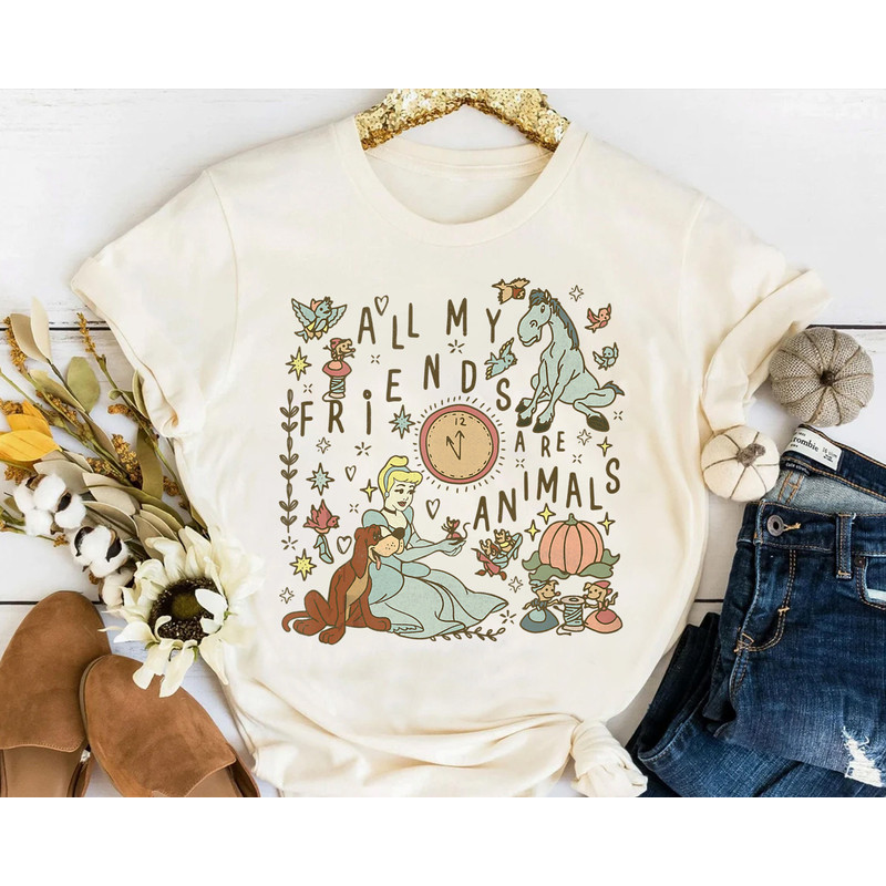 Disney Cinderella Princess All My Friends Are Animals Retro Shirt, Magic Kingdom Unisex T-shirt Family Birthday Gift Adult Kid Toddler Tee.jpg
