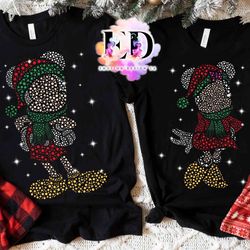 disney couple santa mickey and minnie christmas lights costume matching shirt, mickeys ve