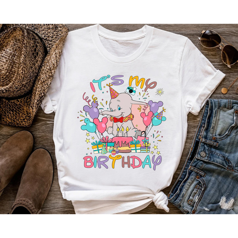 Disney Cute Dumbo Custom Presents It's My Birthday Shirt, Magic Kingdom Holiday Trip Unisex T-shirt Family Gift Adult Kid Toddler Tee.jpg