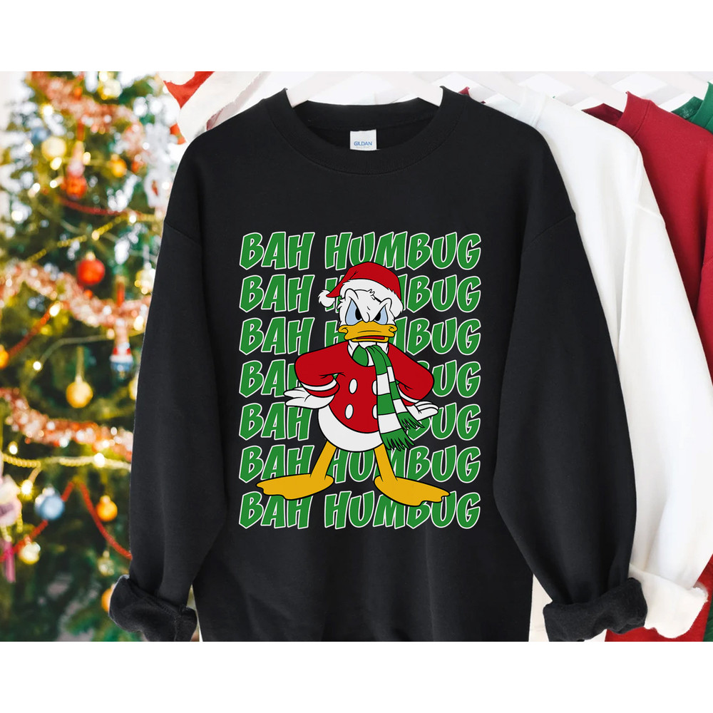 Disney Donald Duck Bah Humbug Christmas Text Stack Sweatshirt, Mickey's Very Merry Xmas Matching Tee, Disneyland Vacation Holiday Party Gift.jpg