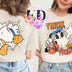 disney donald duck costume ghost trick or treat halloween shirt, mickeys not so scary par