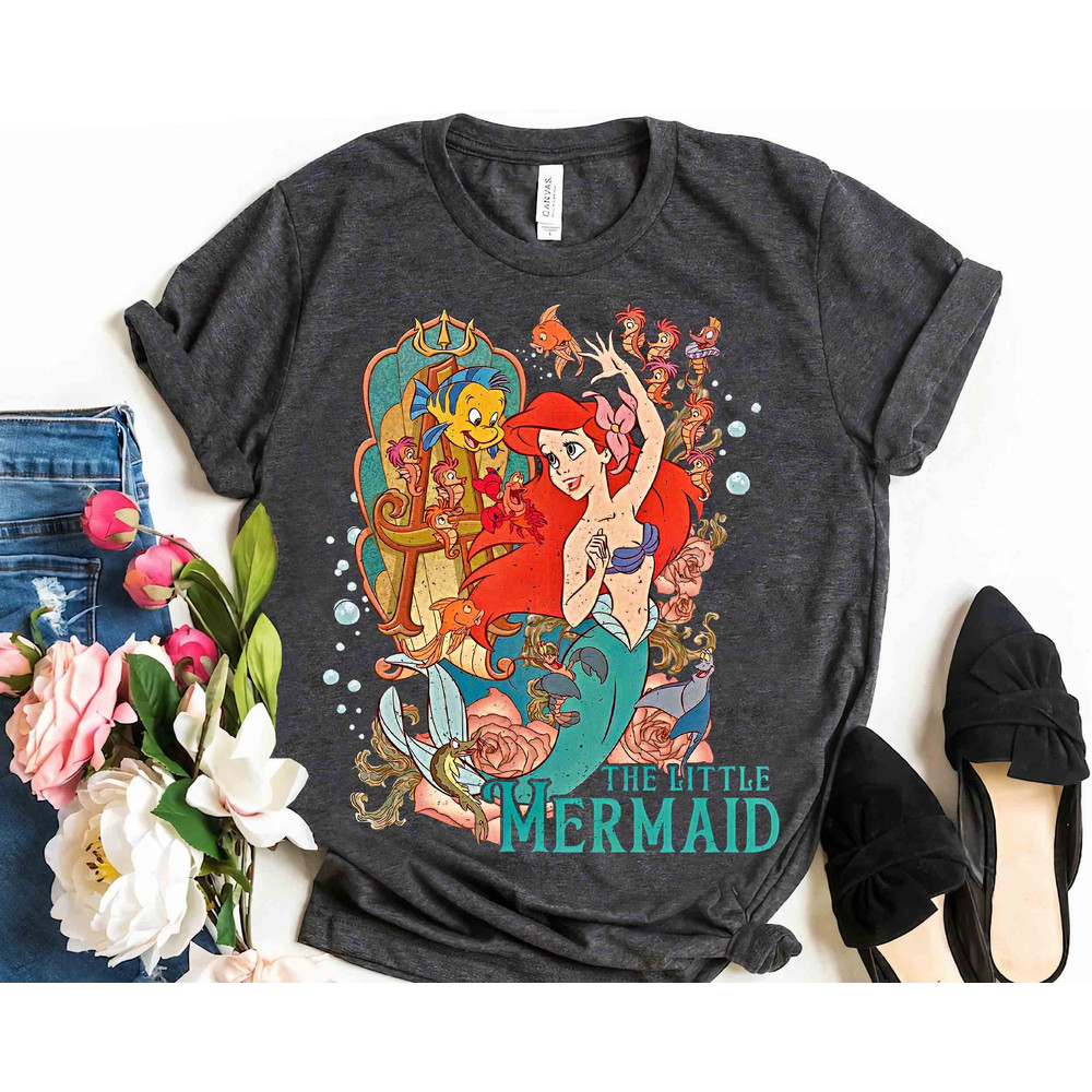 Disney Little Mermaid Movie Ariel Princess Flounder Sebastian Retro Shirt, Magic Kingdom Unisex T-shirt Family Birthday Gift Adult Kid Tee.jpg
