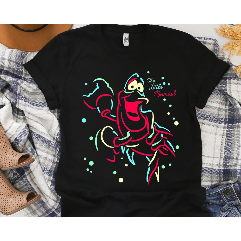 Disney Little Mermaid Neon Sebastian Graphic T-shirt Unisex Adult T-shirt Kid shirt Gift for Birthday Hoodie Sweatshirt Toddler Tee.jpg