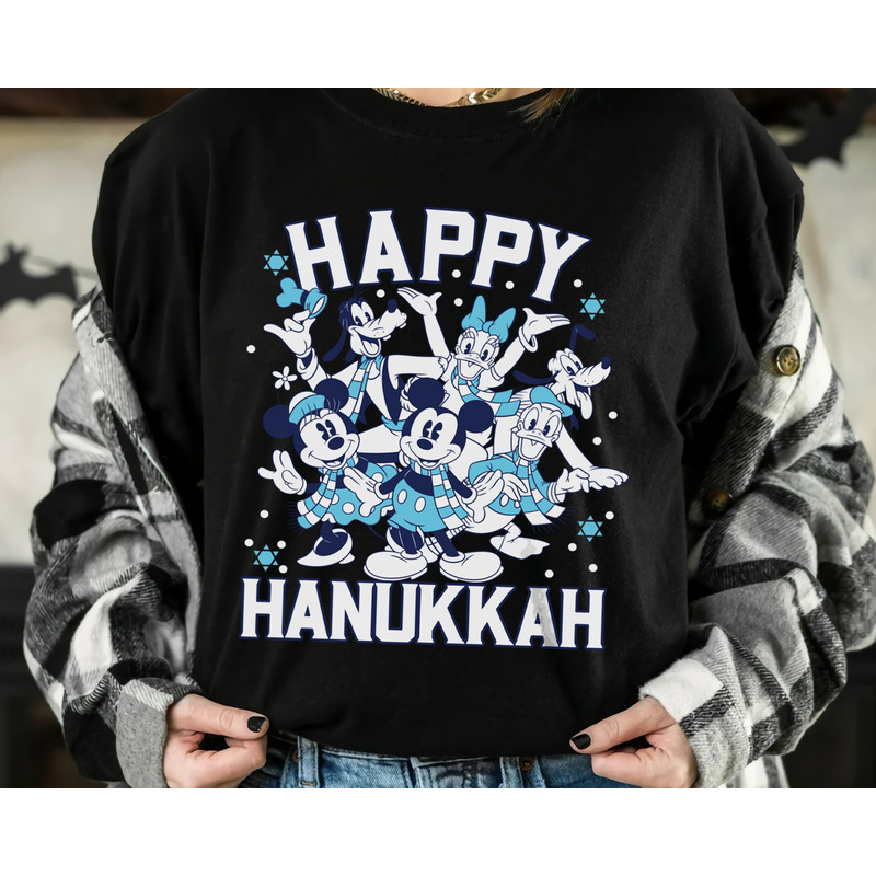 Disney Mickey and Friends Happy Hanukkah 2024 Costume T-shirt, Festival of Lights Party Matching Tee, Disneyland Vacation Family Trip Gift.jpg