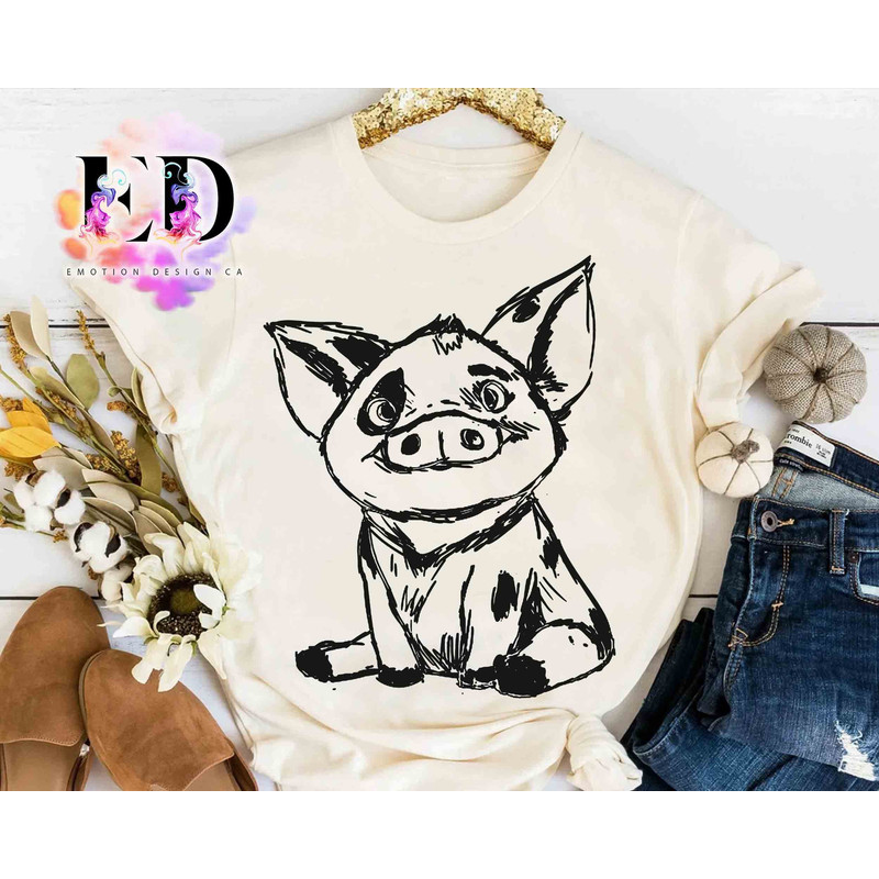 Disney Moana Cute Pua Pig Sketch Portrait Shirt, Hei Hei Maui Tamatoa Tee, WDW Magic Kingdom Disneyland Family Vacation Holiday Gift.jpg