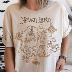 disney peter pan never land map graphic retro shirt, wdw magic kingdom holiday unisex t-sh
