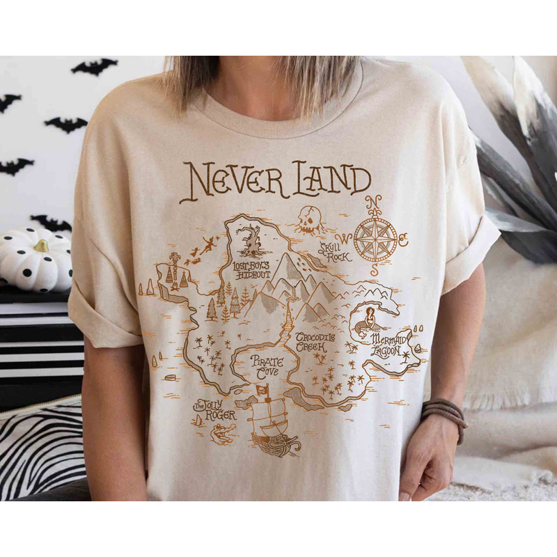 Disney Peter Pan Never Land Map Graphic Retro Shirt, WDW Magic Kingdom Holiday Unisex T-shirt Family Birthday Gift Adult Kid Toddler Tee.jpg