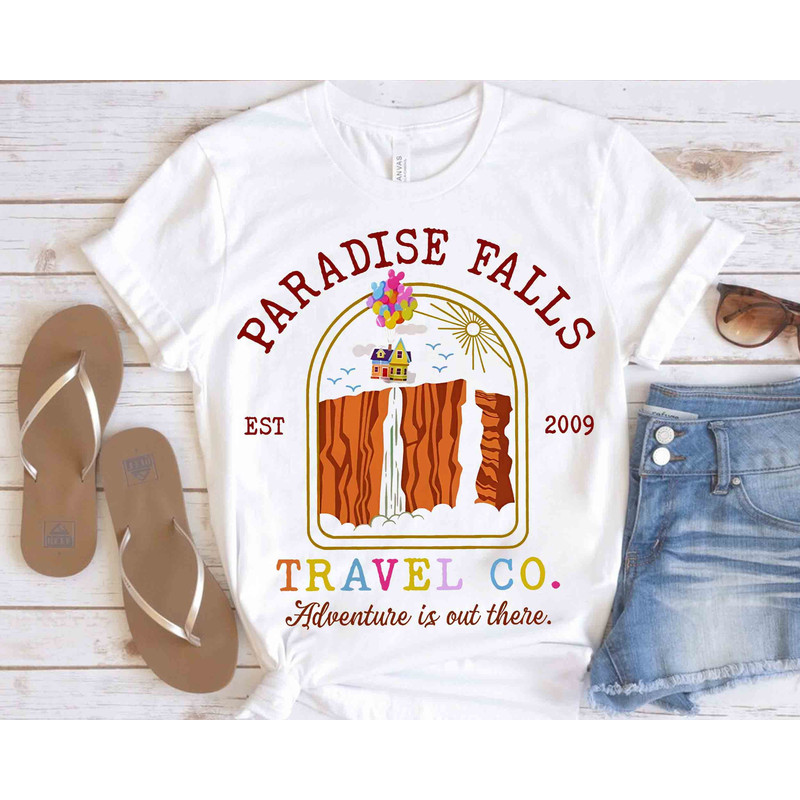 Disney Pixar Up Movie Paradise Falls Travel Co Adventure is Out There Retro Shirt, WDW Unisex T-shirt Family Birthday Gift Adult Kid Tee.jpg