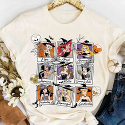 disney princess all characters group take photos halloween shirt, mickeys not so scary pa