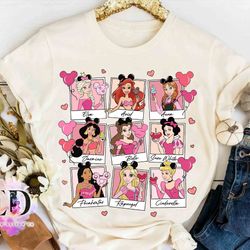disney princess all characters group take photos valentines day shirt, disney castle love