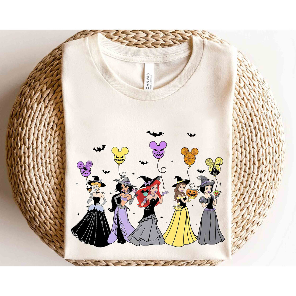 Disney Princess Characters Halloween Balloon Mickey Ears Custom Shirt, Disneyland Vacation Halloween Party Gift, Pumpkin Family Group Shirt.jpg