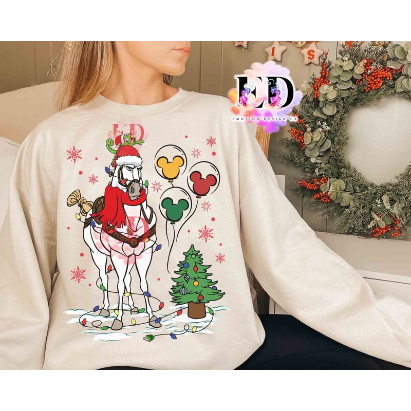 Disney Tangled Santa Pascal and Maximus Christmas Balloon T-shirt, Mickey's Very Merry Xmas Matching Tee, Disneyland Vacation Family Gift.jpg