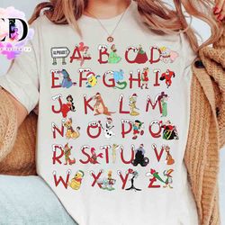 disney teacher alphabet all characters from a to z christmas costume t-shirt, mickeys ver