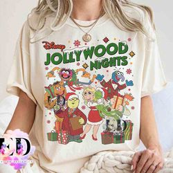 disney the muppets show jollywood nights christmas retro t-shirt, kermit miss piggy gonzo