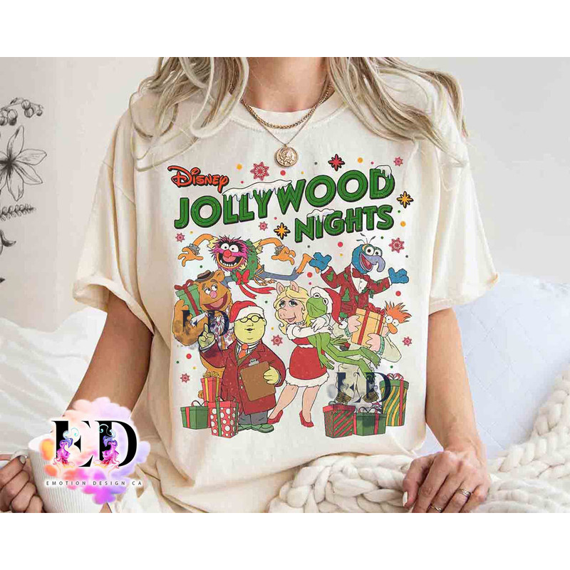 Disney The Muppets Show Jollywood Nights Christmas Retro T-shirt, Kermit Miss Piggy Gonzo Animal Beaker Xmas Tee, Disneyland Family Gift.jpg