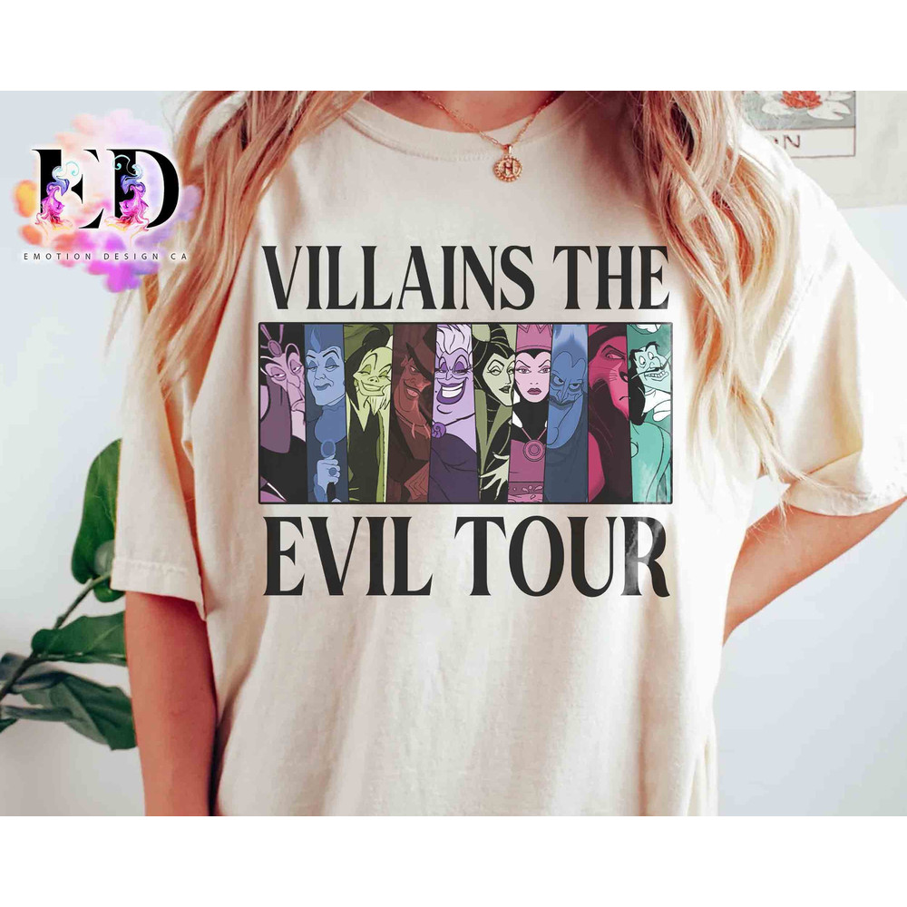 Disney Villains Group The Evil Tour Shirt, Ursula Cruella Maleficent Hades Scar Tee, Disneyland Vacation Unisex T-shirt Family Birthday Gift.jpg