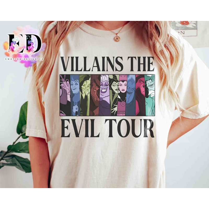 Disney Villains Group The Evil Tour Shirt, Ursula Cruella Maleficent Hades Scar Tee, Disneyland Vacation Unisex T-shirt Family Birthday Gift.jpg