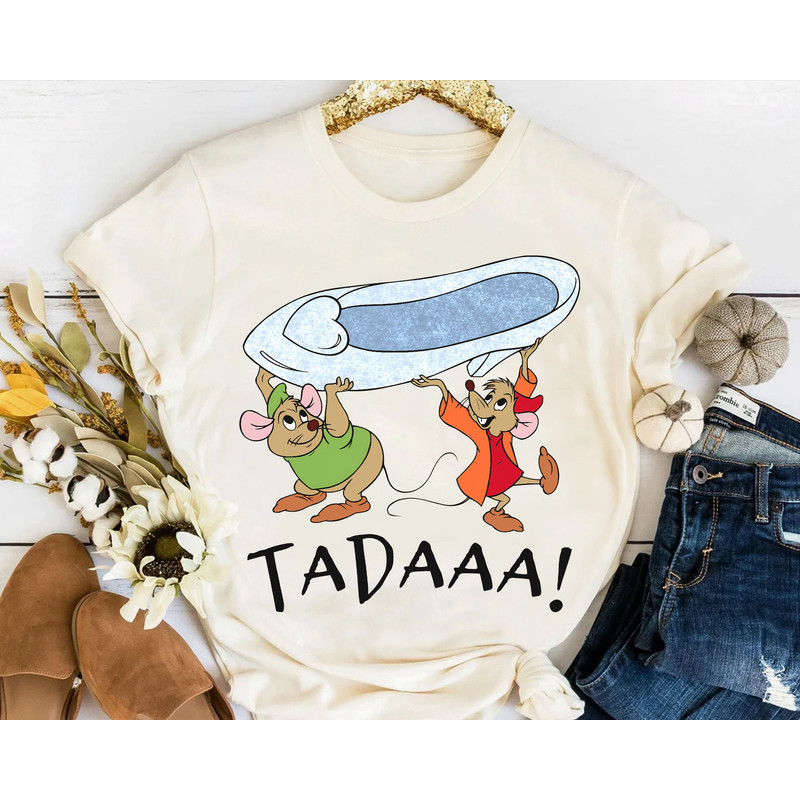 Funny Disney Cinderella Jaq & Gus With Shoe Tadaaa Retro Shirt, Magic Kingdom Holiday Unisex T-shirt Family Birthday Gift Adult Toddler Tee.jpg