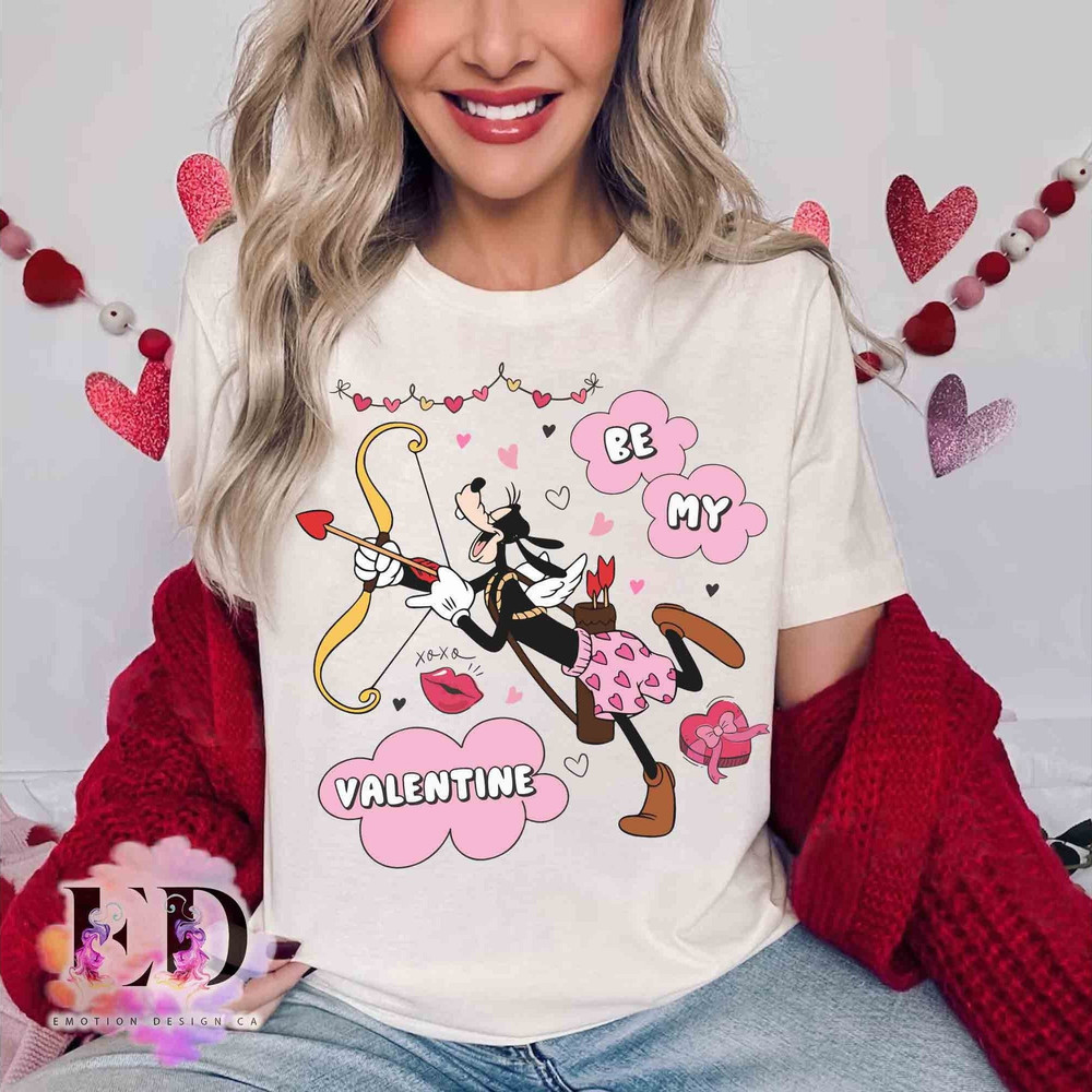 Funny Goofy By My Valentine Vintage T-shirt, Disney Mickey and Friends Couple Love Heart Matching Tee, Disneyland Family Holiday Party Gift.jpg