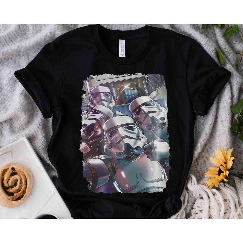 Funny Star Wars Stormtroopers Kenobi Vader Selfie Retro Shirt, Galaxy's Edge Holiday Unisex T-shirt Family Birthday Gift Adult Toddler Tee.jpg