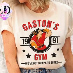 gastons gym weve got biceps to spare retro t-shirt, disney  beauty and the beast charact