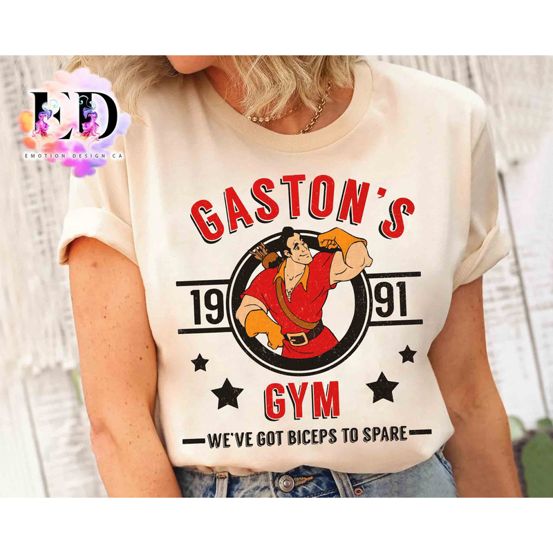 Gaston's Gym We've Got Biceps To Spare Retro T-shirt, Disney Beauty and The Beast Characters Matching Tee, WDW Magic Kingdom Family Gift.jpg