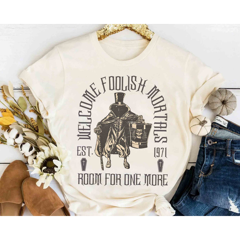 Haunted Mansion Hatbox Welcome Foolish Mortals 1971 Retro Shirt, Stretching Room Tee, Disney Parks Disneyland Halloween Family Party Gift.jpg