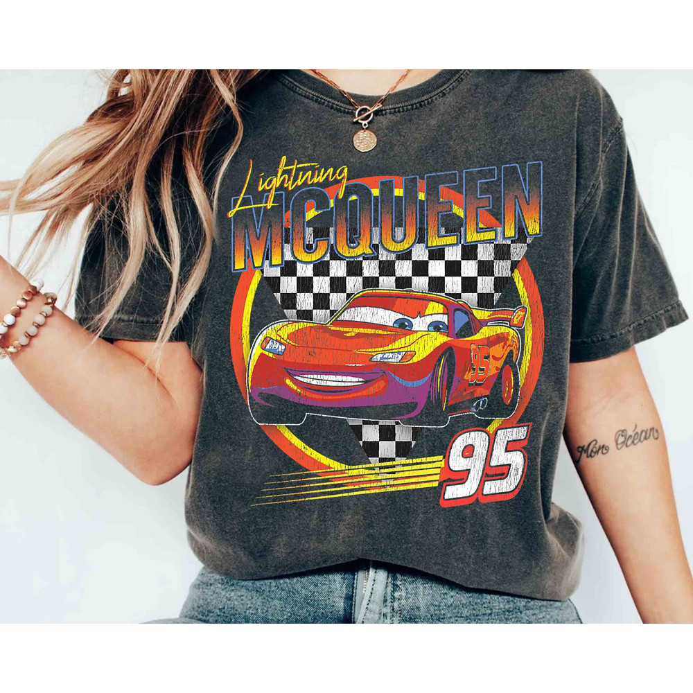Lightning McQueen Vintage Race 95 Portrait Shirt, Disney Pixar Cars Tee, WDW Magic Kingdom Disneyland Trip Family Vacation Holiday Gift Tee.jpg