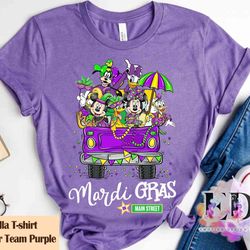 mickey and friends custom mardi gras on main street t-shirt, disney world new orleans fat
