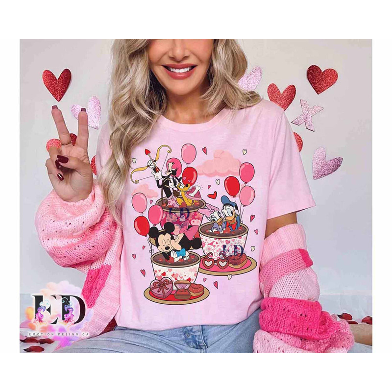 Mickey And Friends Group Balloon Tea Cup Pink Valentine Retro T-shirt, Disney Couple Love Matching Tee, Disneyland Family Holiday Party Gift.jpg