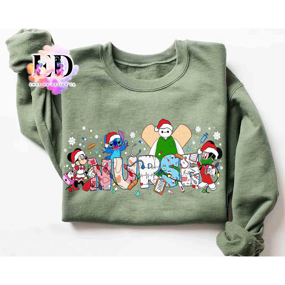 Mickey and Friends Stitch Baymax Custom Nurse Christmas T-shirt, Disney Mickey's Very Merry Xmas Tee, Nursing Disneyland Holiday Family Gift.jpg