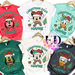 personalized disney mickey and friends christmas 2024 family matching t-shirt, custom char