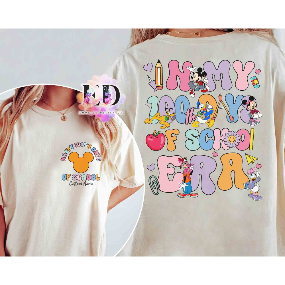 Personalized In My 100 Days Of School Era T-shirt, Disney Mickey And Friends Teacher Matching Tee, 101 Days Smarter, Back to School Gift.jpg