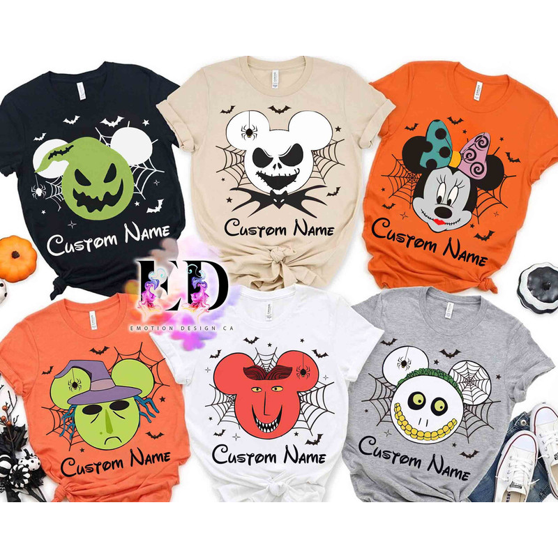 Personalized Nightmare Before Christmas Characters Shirt, Disney Halloween Custom Name Jack & Sally Tee, Mickey's Not So Scary Family Gift.jpg