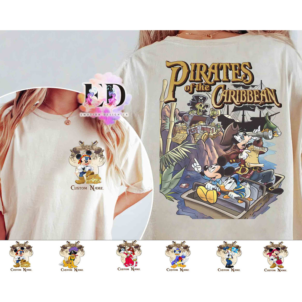 Personalized Pirates Of The Caribbean Vintage T-shirt, Custom Name Disney Mickey and Friends Matching Tee, Disneyland Family Vacation Gift.jpg