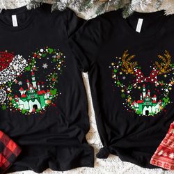 personalized santa mickey and minnie reindeer head christmas custom couples t-shirt, disne