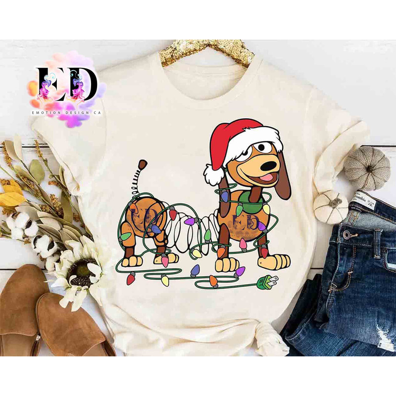 Pixar Toy Story Santa Slinky Dog Christmas Light T-shirt, Disney Mickey's Very Merry Xmas Matching Tee, Disneyland Family Vacation Gift.jpg