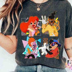 retro 90s a goofy movie characters group t-shirt, disney powerline max goof roxanne tee, d