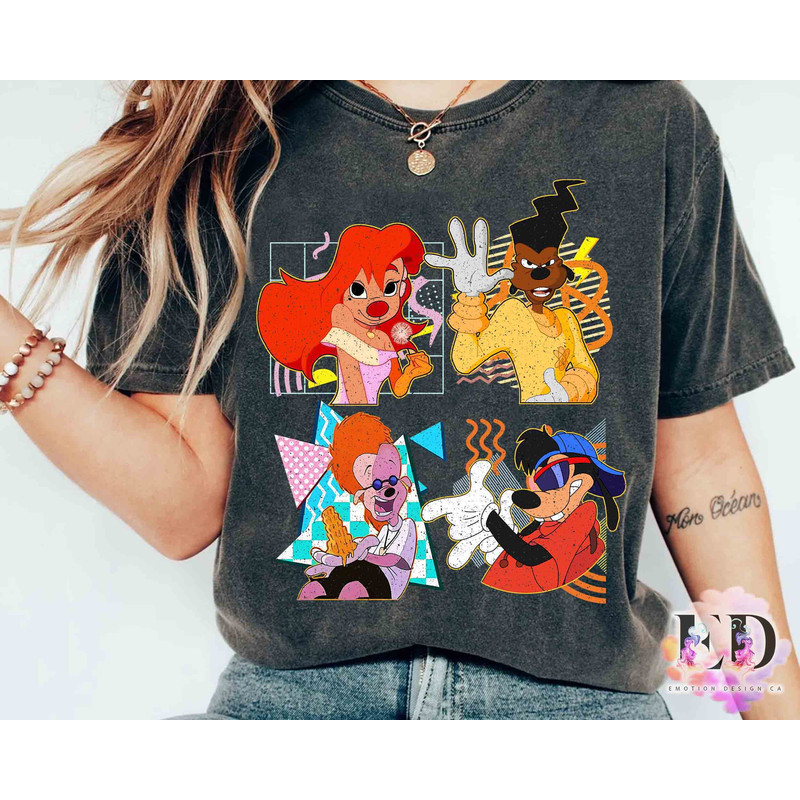 Retro 90s A Goofy Movie Characters Group T-shirt, Disney Powerline Max Goof Roxanne Tee, Disneyland Vacation Family 2024 Trip Gift.jpg