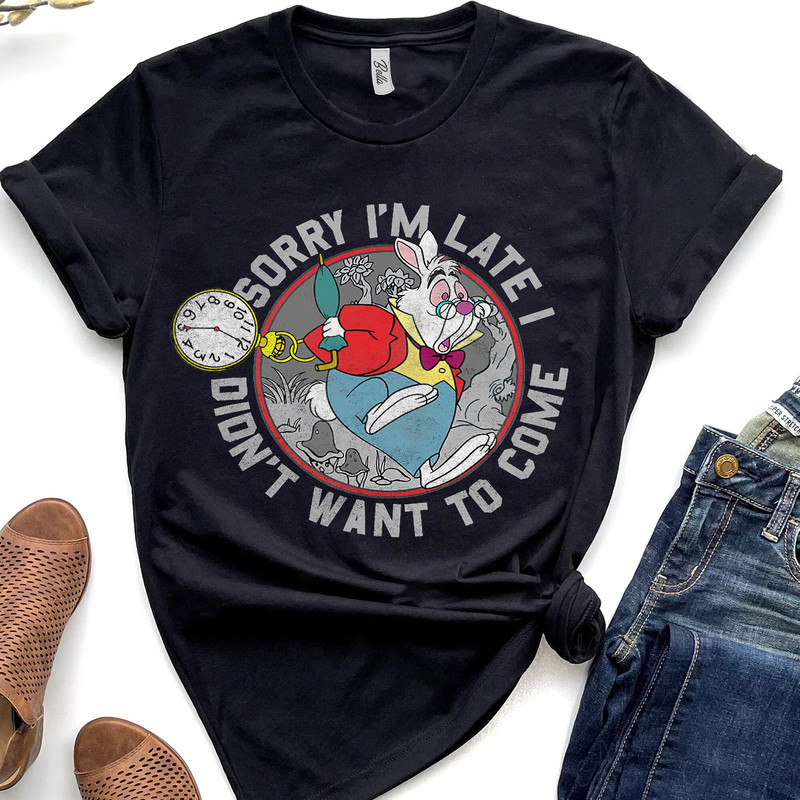 Retro 90s Disney Alice In Wonderland White Rabbit Sorry I Am Late Shirt, Unisex T-shirt Family Birthday Gift Adult Kid Toddler Tee.jpg