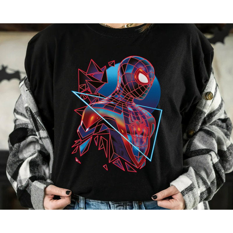 Retro 90s Marvel Spider-Man Miles Morales Game Digital Neon Shirt, MCU Fans Gift, Unisex T-shirt Family Birthday Gift Adult Kid Toddler Tee.jpg