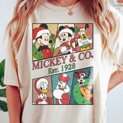 retro 90s mickey and co est 1928 christmas vintage t-shirt, mickeys very merry xmas match
