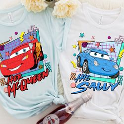 retro 90s pizar cars his sally and her mc queen t-shirt, disney couples valentines day ma