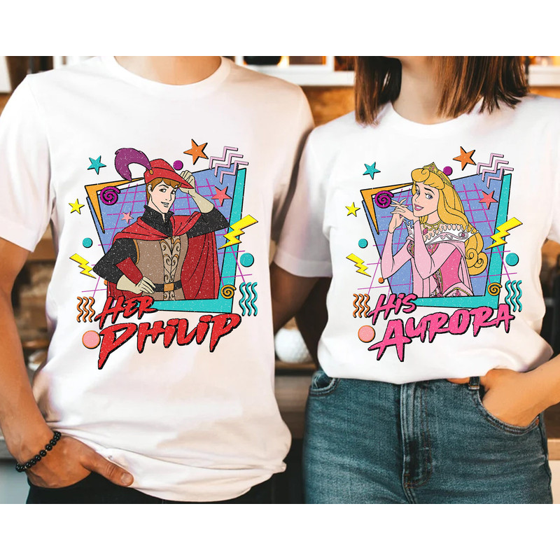 Retro 90s Sleeping Beauty His Aurora And Her Philip T-shirt, Disney Couples Valentine's Day Matching Tee, Disneyland Vacation WDW Trip Gift.jpg