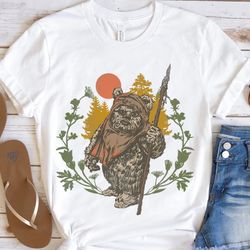 retro 90s star wars ewok floral sunset shirt, galaxys edge trip star wars fans unisex t-s