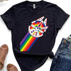 retro 90s star wars rainbow millennium falcon shirt, galaxys edge trip, unisex t-shirt fa