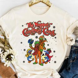 retro 90s the muppet christmas carol characters group t-shirt, kermit the frog gonzo miss