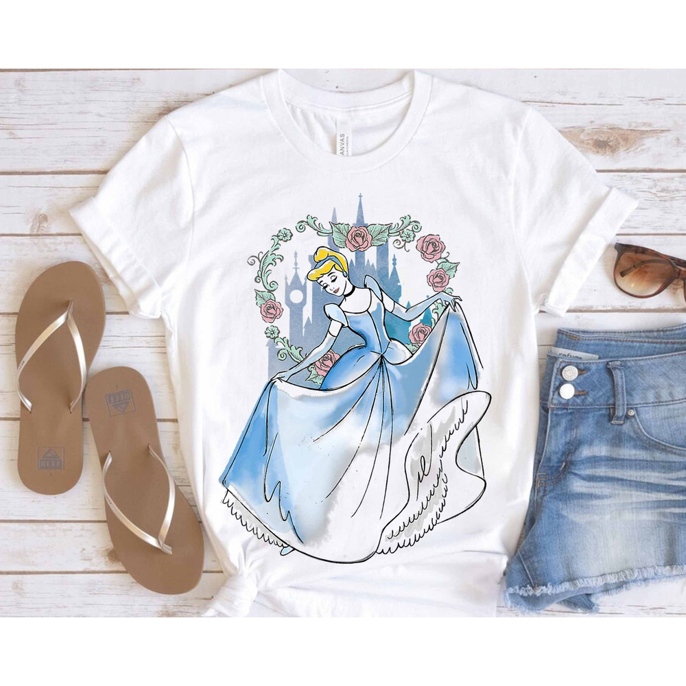 Retro Disney Cinderella Princess Watercolor Sketch Portrait Shirt, Magic Kingdom WDW Holiday Unisex T-shirt Family Birthday Gift Adult Tee.jpg