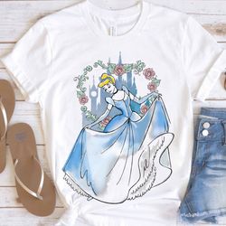 Retro Disney Cinderella Princess Watercolor Sketch Portrait Shirt, Magic Kingdom WDW Holid